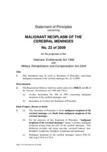 Statement of Principles concerning MALIGNANT NEOPLASM OF THE CEREBRAL MENINGES No. 22 of 2009