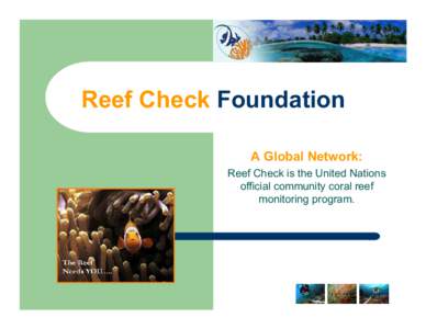 Reef Check Foundation A Global Network: Reef Check is the United Nations official community coral reef monitoring program.