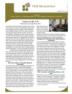 PAB Newsletter Spring 2013 Issue In this issue: Latinos in the U.S. (1) • PAB Standards Update (2) • School Spotlight (3) • PAB News (4) • SV Corner (5)