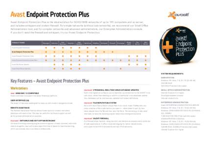 Avast Endpoint Protection Plus Avast Endpoint Protection Plus is the ideal solution for SOHO/SMB networks of up to 199 computers and no server, and includes antispam and a silent firewall. For simple networks (without su