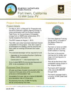 Fort Irwin, California 15 MW Solar PV Project Overview Installation Facts