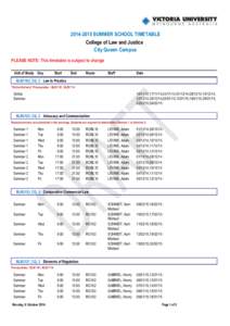 [removed]SUMMER SCHOOL TIMETABLE College of Law and Justice City Queen Campus PLEASE NOTE: This timetable is subject to change Unit of Study Day