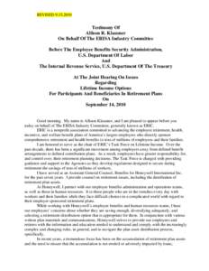 REVISED[removed]Testimony Of Allison R. Klausner On Behalf Of The ERISA Industry Committee Before The Employee Benefits Security Administration,