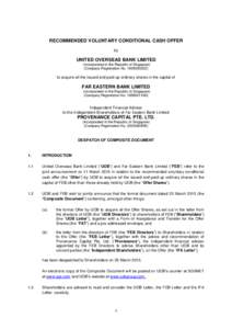 RECOMMENDED VOLUNTARY CONDITIONAL CASH OFFER by UNITED OVERSEAS BANK LIMITED (Incorporated in the Republic of Singapore) (Company Registration No. 193500026Z)