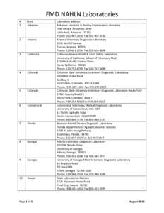 FMD NAHLN Laboratories # 1 State Arkansas