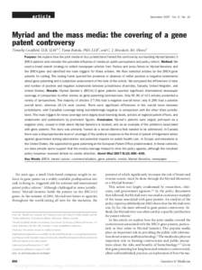 article  December 2007 䡠 Vol. 9 䡠 No. 12 Myriad and the mass media: the covering of a gene patent controversy