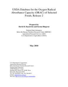 USDA Database for the Oxygen Radical Absorbance Capacity (ORAC) of Selected Foods, Release 2