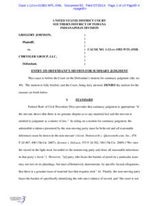 Case 1:12-cv[removed]WTL-DML Document 50 Filed[removed]Page 1 of 14 PageID #: <pageID> UNITED STATES DISTRICT COURT SOUTHERN DISTRICT OF INDIANA INDIANAPOLIS DIVISION