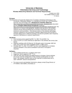 University of Manitoba Information Services and Technology Wireless Networking Hardware and Technical Requirements Created June[removed]last modified October 8, 2009 D. Dennis