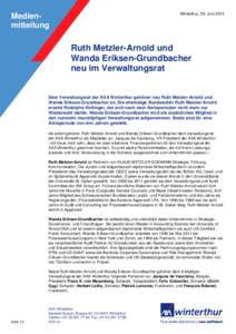 Winterthur, 29. Juni[removed]Medienmitteilung Ruth Metzler-Arnold und Wanda Eriksen-Grundbacher