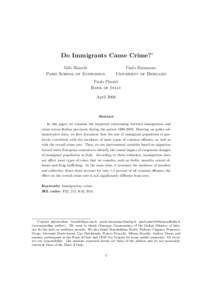 Do Immigrants Cause Crime?∗ Milo Bianchi Paris School of Economics Paolo Buonanno University of Bergamo