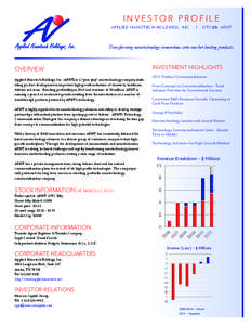 I N VE S T O R p r of i l e APPLIED NANOTECH HOLDINGs, INC. |  OTCBB: APNT