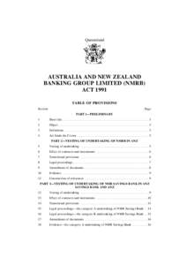 Queensland  AUSTRALIA AND NEW ZEALAND BANKING GROUP LIMITED (NMRB) ACT 1991 TABLE OF PROVISIONS