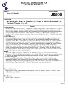 CALIFORNIA STATE SCIENCE FAIR 2014 PROJECT SUMMARY Name(s)  Kendyl M. Lassley