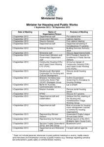 Ministerial Diary Minister for Housing and Public Works 1 September 2013 – 30 September 2013 Date of Meeting 2 September[removed]September 2013