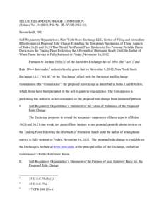 SECURITIES AND EXCHANGE COMMISSION (Release No[removed]; File No. SR-NYSE[removed]November 9, 2012 Self-Regulatory Organizations; New York Stock Exchange LLC; Notice of Filing and Immediate Effectiveness of Proposed Ru