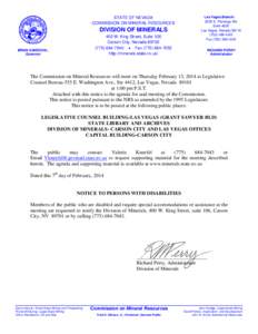 STATE OF NEVADA COMMISSION ON MINERAL RESOURCES DIVISION OF MINERALS 400 W. King Street, Suite 106 Carson City, Nevada 89703