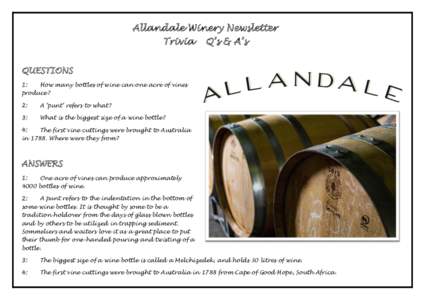 Allandale Winery Newsletter Trivia Q’s & A’s QUESTIONS 1: How many bottles of wine can one acre of vines produce?