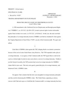 PRESENT: All the Justices JONATHAN R. CLARK OPINION BY JUSTICE D. ARTHUR KELSEY December 1, 2016