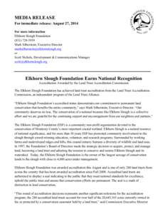 Microsoft Word - LTA MEDIA RELEASE Elkhorn Slough Foundation Receives Accreditation FINAL.docx