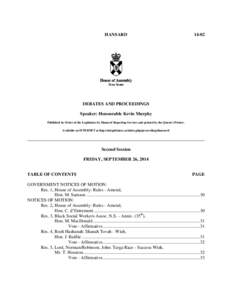 HANSARD[removed]DEBATES AND PROCEEDINGS Speaker: Honourable Kevin Murphy