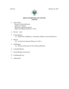 6:30 p.m.  February 22, 2011 REGULAR MEETING OF COUNCIL AGENDA