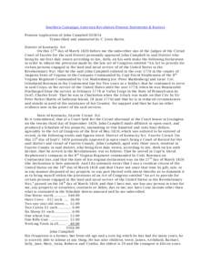 Southern Campaign American Revolution Pension Statements & Rosters Pension Application of John Campbell S35824 Transcribed and annotated by C. Leon Harris District of Kentucky Sct On this 27 th day of M arch 1820 before 