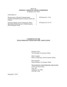 Before the FEDERAL COMMUNICATIONS COMMISSION Washington, DC[removed]In the Matter of Reassessment of Federal Communications Commission Radiofrequency Exposure Limits and