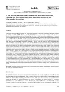 A new dasyurid marsupial from Kroombit Tops, south-east Queensland, Australia: the Silver-headed Antechinus, Antechinus argentus sp. nov. (Marsupialia: Dasyuridae)