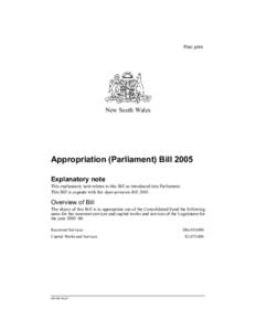 First print  New South Wales Appropriation (Parliament) Bill 2005 Explanatory note