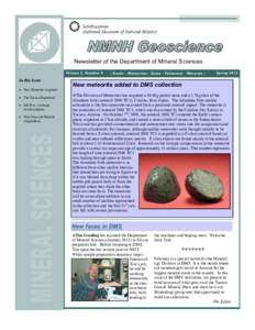 Newsletter of the Department of Mineral Sciences Volume 2, Number 4 In this Issue  New Meteorite Acquired  The Tucson Experience