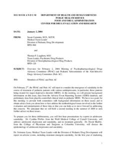 MEMORANDUM  DEPARTMENT OF HEALTH AND HUMAN SERVICES PUBLIC HEALTH SERVICE FOOD AND DRUG ADMINISTRATION CENTER FOR DRUG EVALUATION AND RESEARCH
