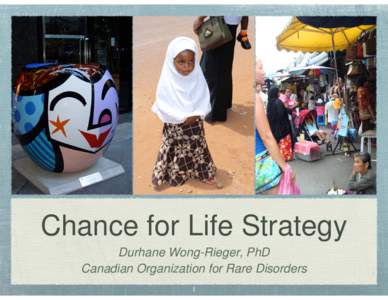 Chance for Life Strategy Durhane Wong-Rieger, PhD Canadian Organization for Rare Disorders 1  Chance for life: Key outcomes 1