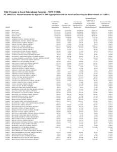 Title I Grants to Local Educational Agencies - NEW YORK FY 2009 Title I Allocations under the Regular FY 2009 Appropriation and the American Recovery and Reinvestment Act (ARRA) LEA ID  District