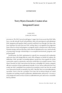 The WAC Journal, Vol. 18: Septemberinterview Terry Myers Zawacki: Creator of an Integrated Career