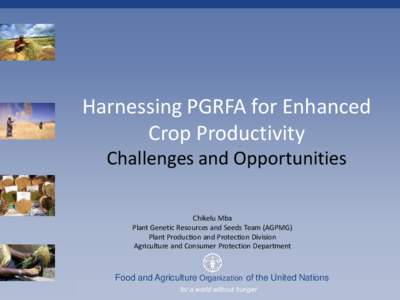 Harnessing PGRFA for Enhanced Crop Productivity Challenges and Opportunities Chikelu Mba Plant Genetic Resources and Seeds Team (AGPMG) Plant Production and Protection Division