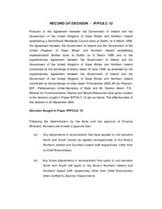 RECORD OF DECISION - IP/FCILC 12 Pursuant to the Agreement between the Government of Ireland and the Government of the United Kingdom of Great Britain and Northern Ireland establishing a North/South Ministerial Council d