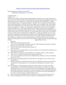 Southern Campaign American Revolution Pension Statements & Rosters Pension Application of William Carson S17877 Transcribed and annotated by C. Leon Harris Campbell County, } Virginia, to wit. }