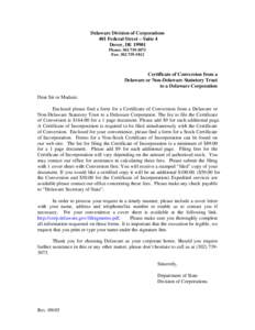 Certificate of Conversion from a Delaware or Non-Delaware Statutory Trust to a Delaware Corporation