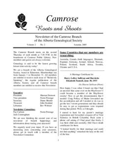 Camrose Roots and Shoots Newsletter of the Camrose Branch of the Alberta Genealogical Society Volume 2