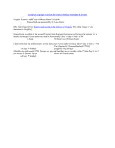 Southern Campaign American Revolution Pension Statements & Rosters Virginia Bounty-Land Claim of Moses Green VAS1686 Transcribed and annotated by C. Leon Harris [The following are from bounty-land records in the Library 