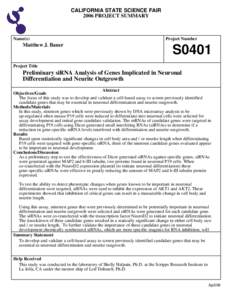 CALIFORNIA STATE SCIENCE FAIR 2006 PROJECT SUMMARY Name(s)  Matthew J. Bauer