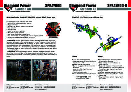 SPRAYROD Benefits of using DIAMOND SPRAYROD on your black liquor guns • Correct liquor spray trajectory at all times • Better control of bed shape and position • Higher efficiency • Reduced risk of black spots in