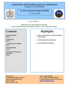 LESOTHO METEOROLOGICAL SERVICES (LEKALA LA TSA BOLEPI) Ten-Day Agrometeorological Bulletin 11 – 20 November 2009