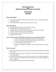 Office for Genetics   and   Children with Special Health Care Needs    Hypospadias   Fact Sheet 