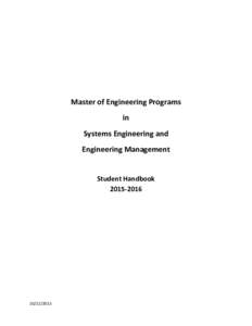 Master of Engineering Programs in Systems Engineering and Engineering Management  Student Handbook