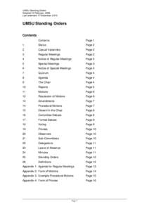 UMSU Standing Orders Adopted 14 February, 2006 Last amended 17 December, 2013 UMSU Standing Orders Contents