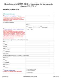 Questionnaire BOMA BESt – Immeuble de bureaux de plus de[removed]pi² INFORMATION DE BASE Information de base 0.2