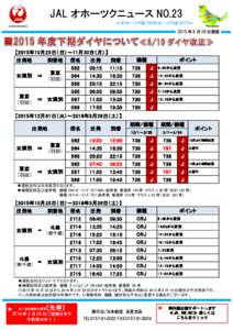 JAL オホーツクニュース NO.23 ～オホーツクは OK!オホーツクは HOT!～ 2015 年 8 月 26 日発信 【2015年10月25日（日）～11月30日（月）】 出発地