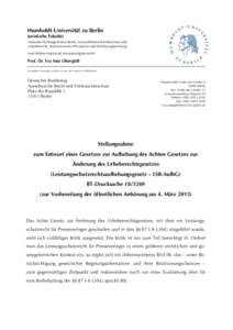 Humboldt-Universität zu Berlin Juristische Fakultät Lehrstuhl für Bürgerliches Recht, Gewerblichen Rechtsschutz und Urheberrecht, Internationales Privatrecht und Rechtsvergleichung Josef Kohler-Institut für Immateri